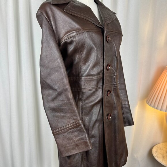 Vintage 1970s Brown Leather Coat Made in Canada by Norwest Leatherworks sz Large - Picture 8 of 15